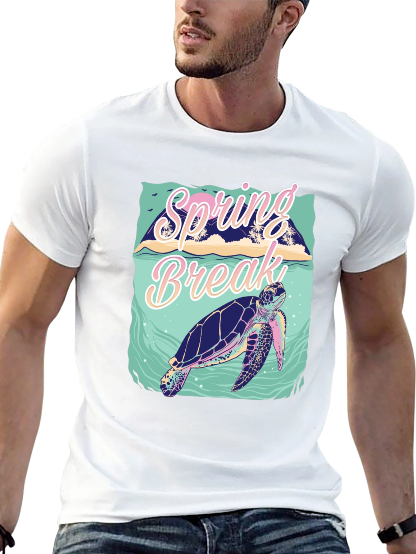 Camiseta Negra Estampada Spring Break Tortuga Marina