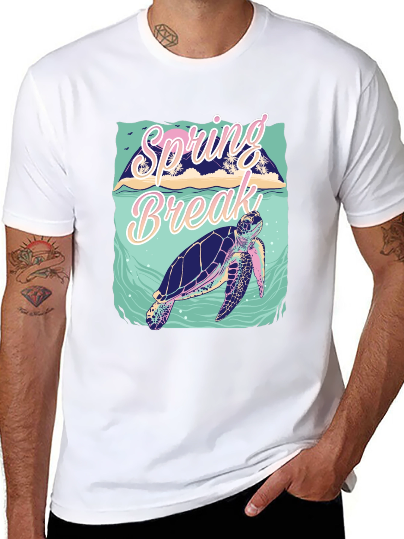 Camiseta Negra Estampada Spring Break Tortuga Marina