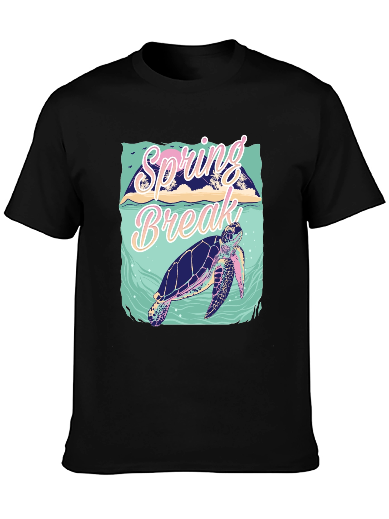 Camiseta Negra Estampada Spring Break Tortuga Marina