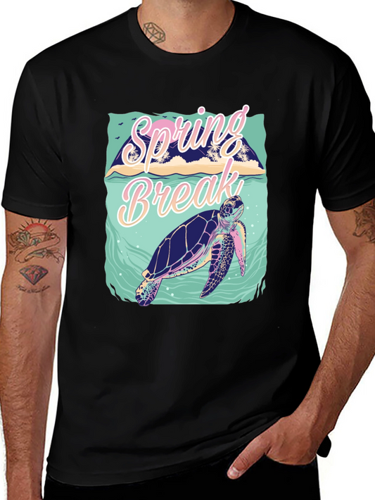 Camiseta Negra Estampada Spring Break Tortuga Marina