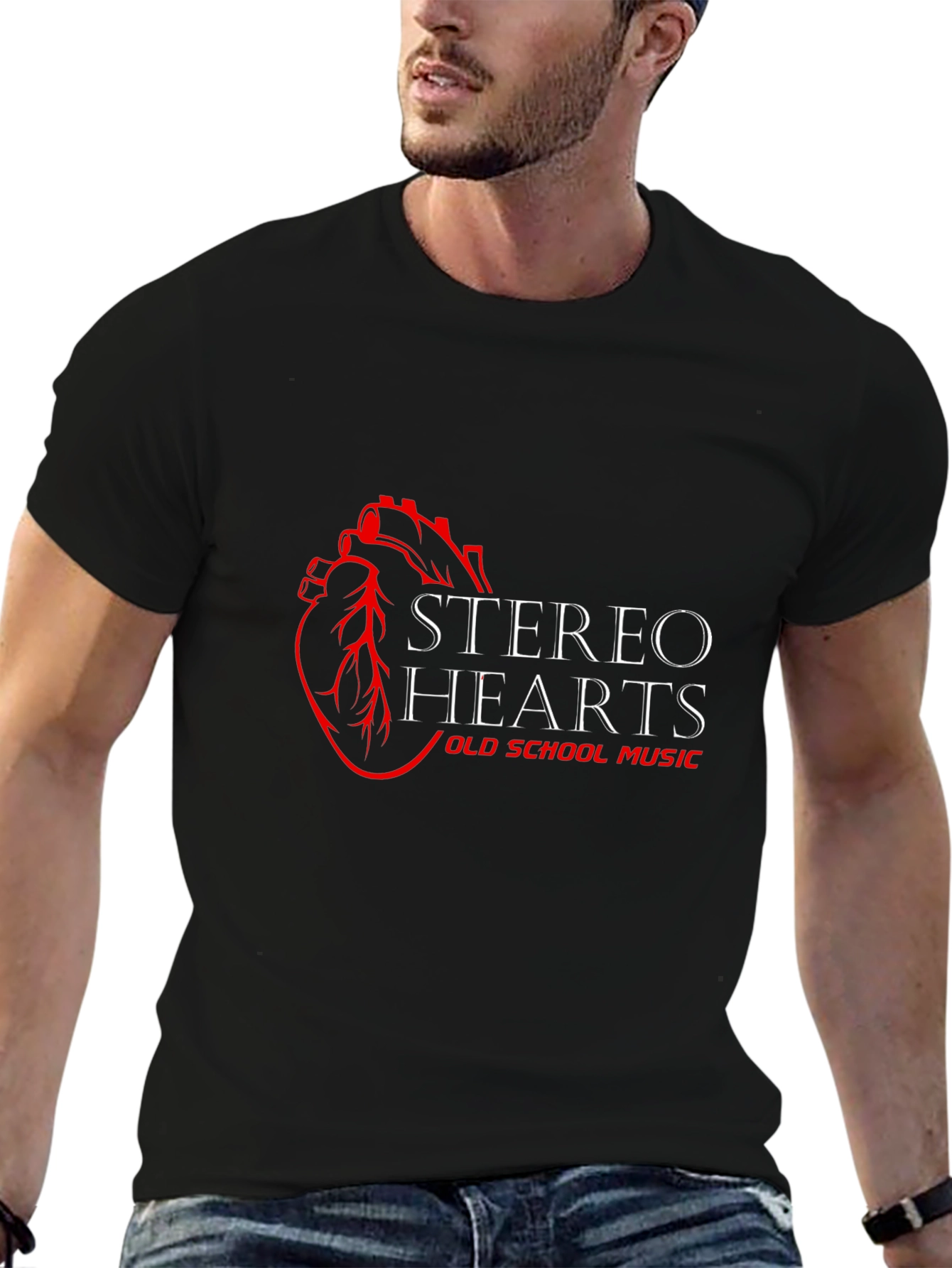 Camiseta Negra Stereo Hearts Old School Music