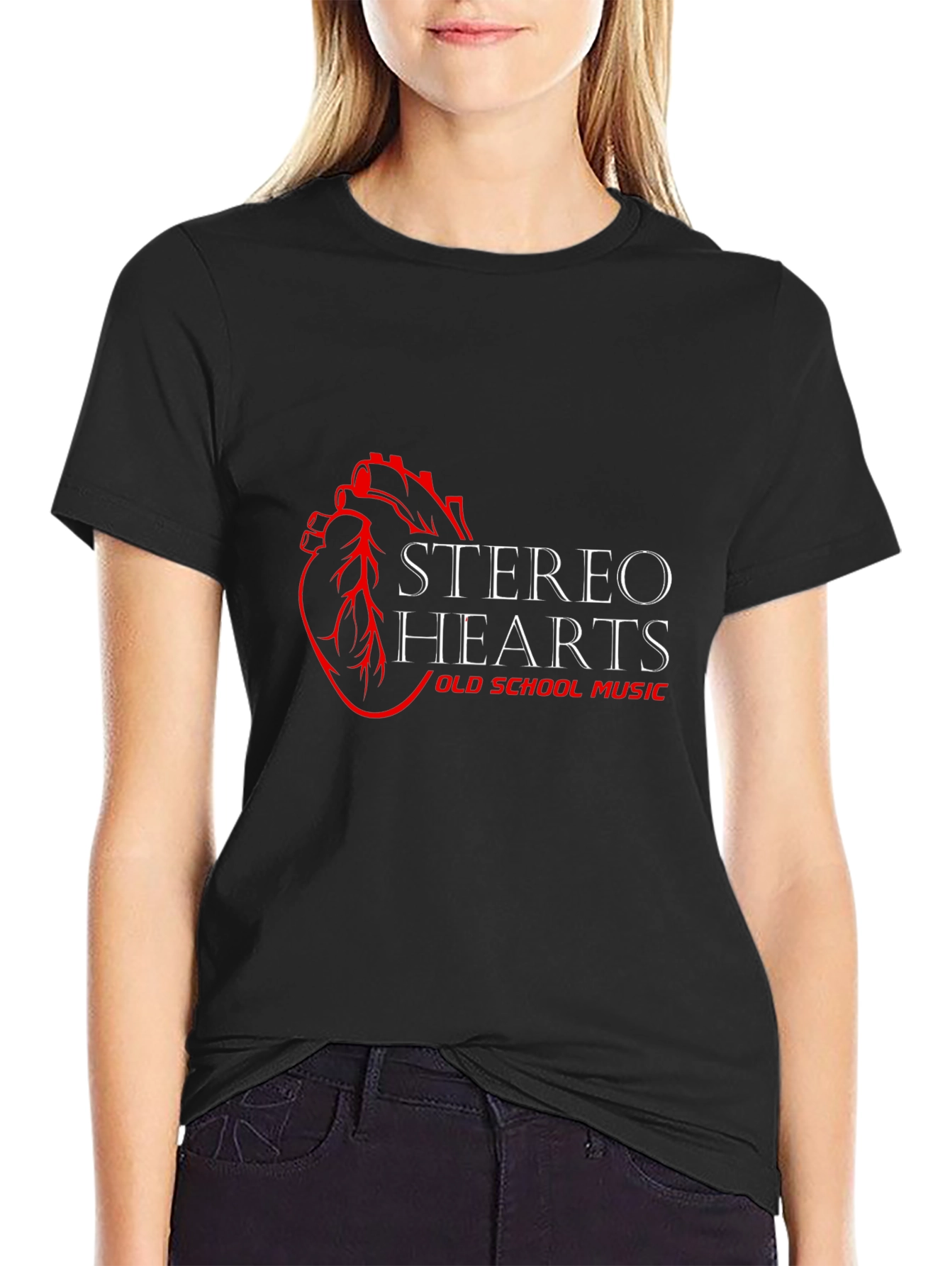 Camiseta Negra Stereo Hearts Old School Music