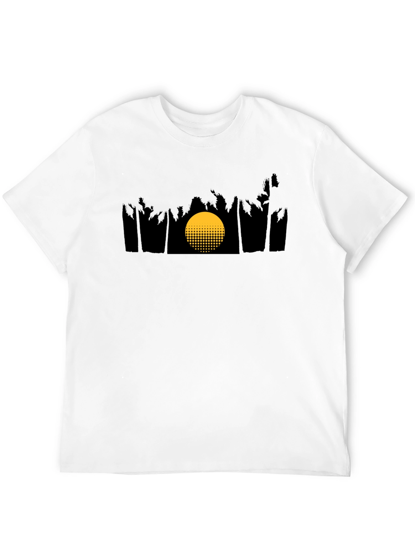 Camiseta Negra con Diseño de Atardecer Tropical