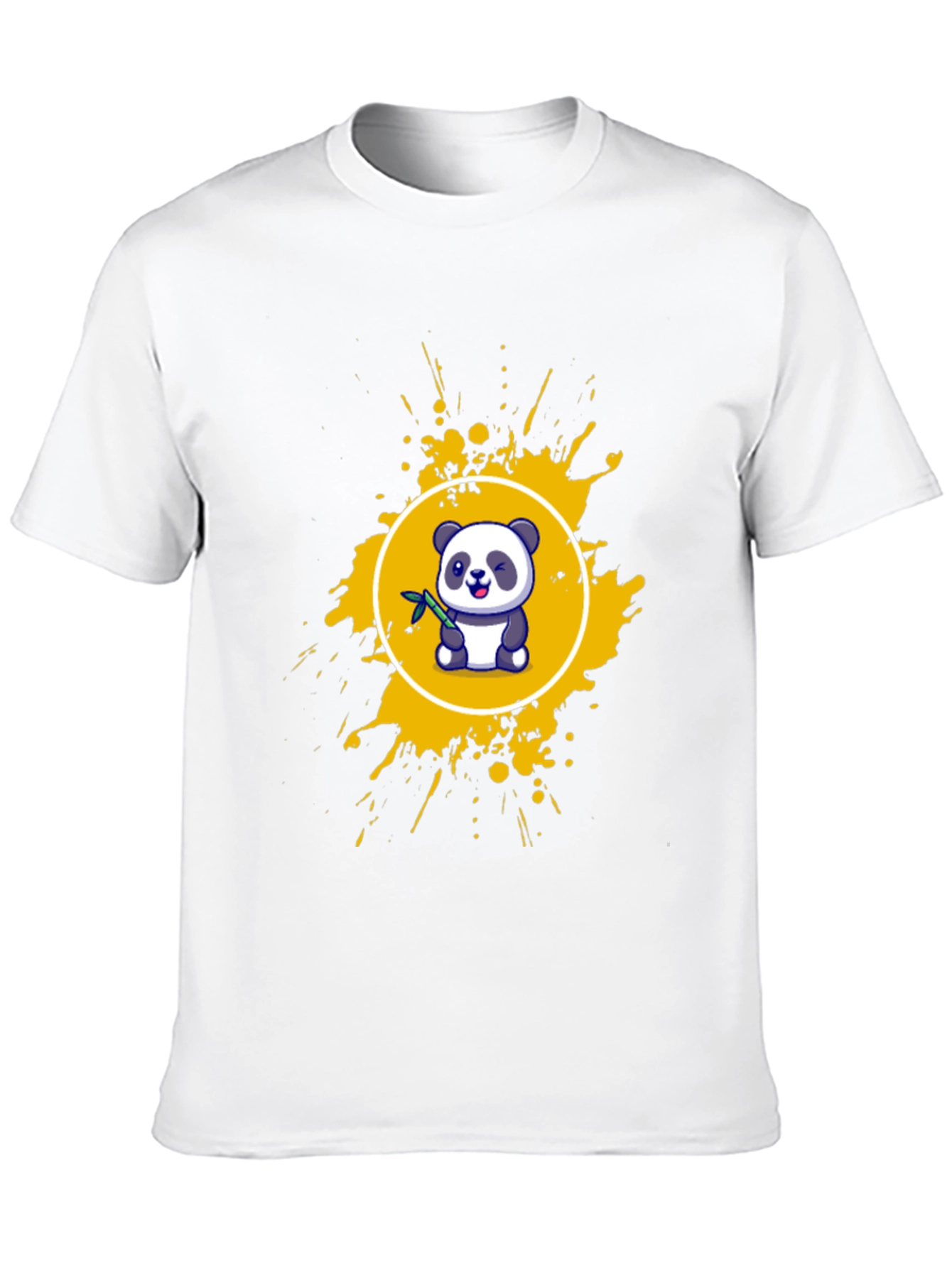 Camiseta Negra con Panda y Salpicaduras Amarillas