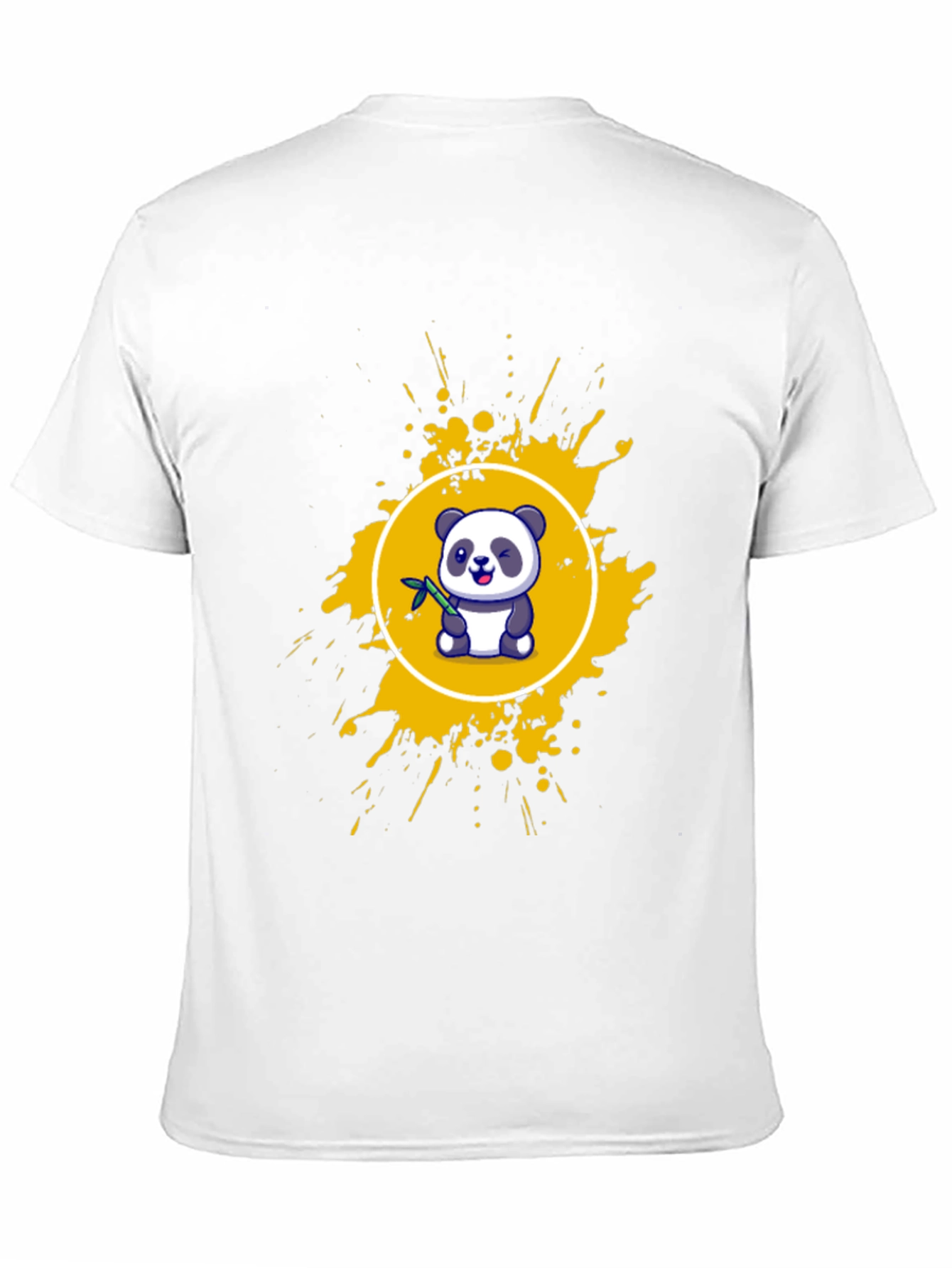 Camiseta Negra con Panda y Salpicaduras Amarillas