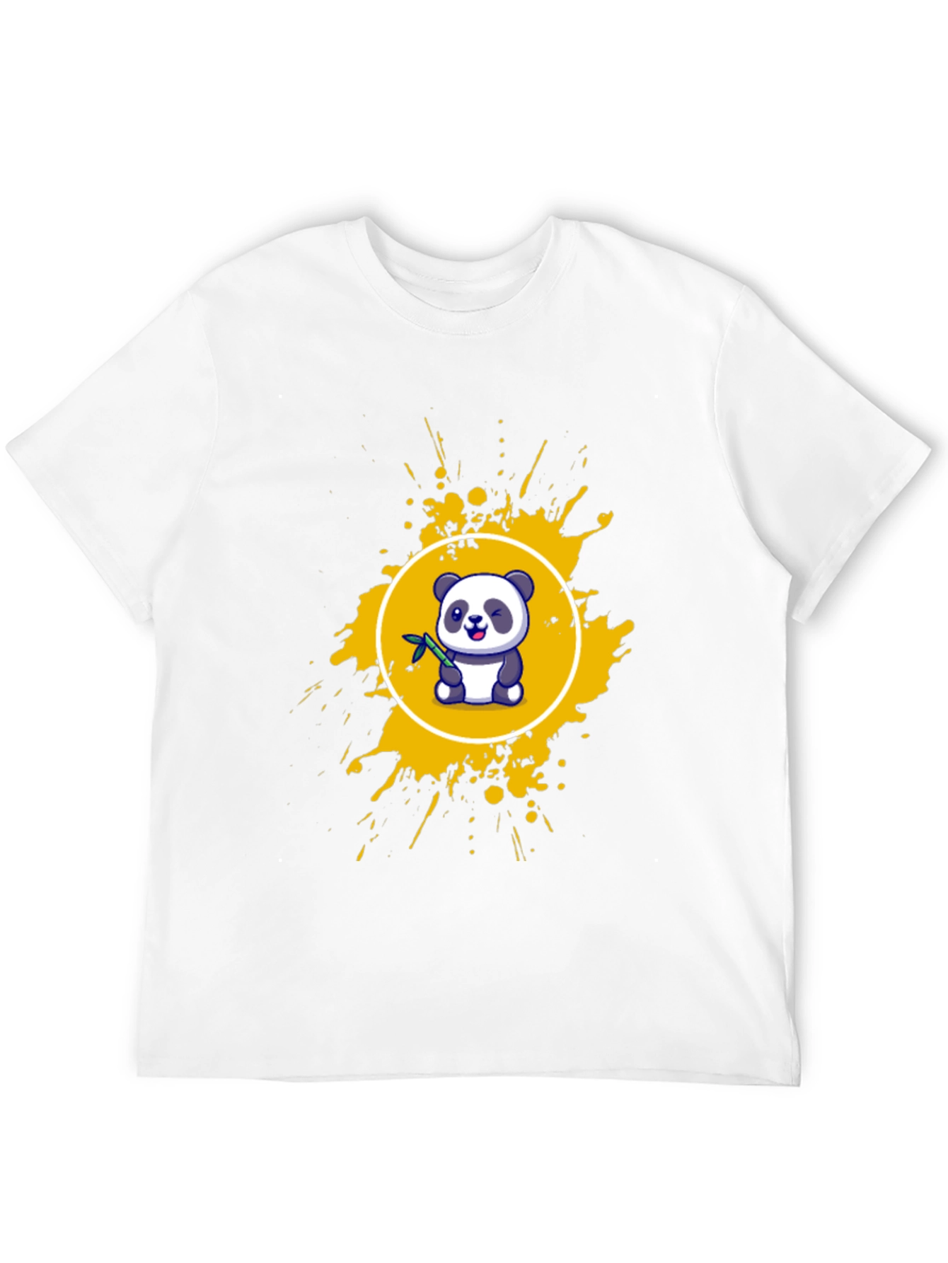 Camiseta Negra con Panda y Salpicaduras Amarillas