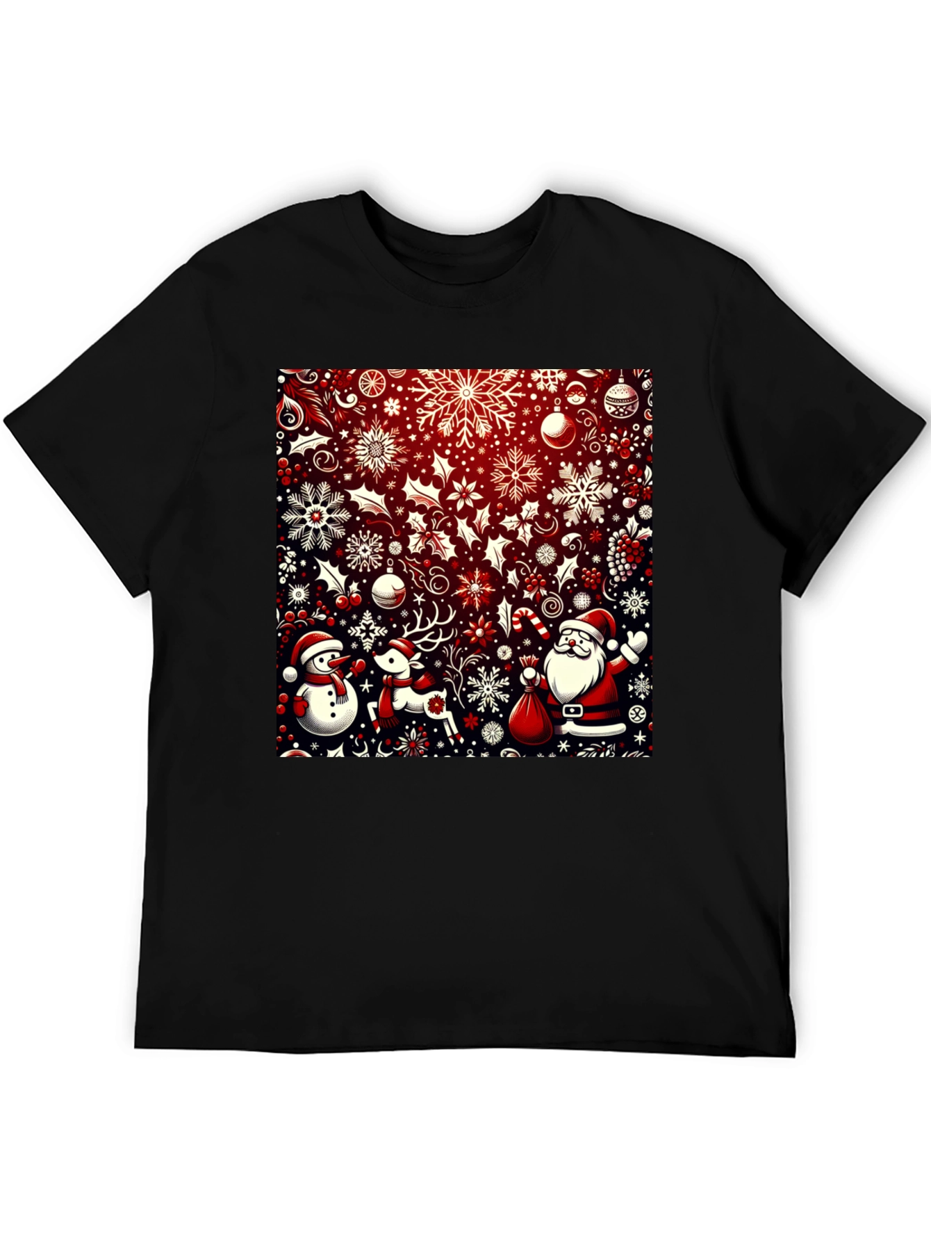 Camiseta Festiva Navideña: Santa Reno y Muñeco de Nieve