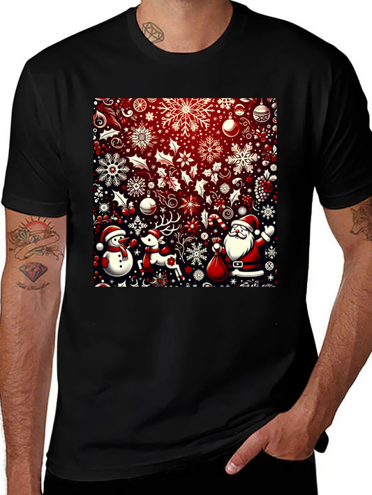 Camiseta Festiva Navideña: Santa Reno y Muñeco de Nieve