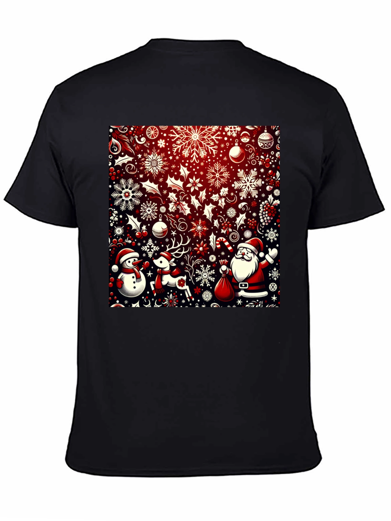 Camiseta Festiva Navideña: Santa Reno y Muñeco de Nieve