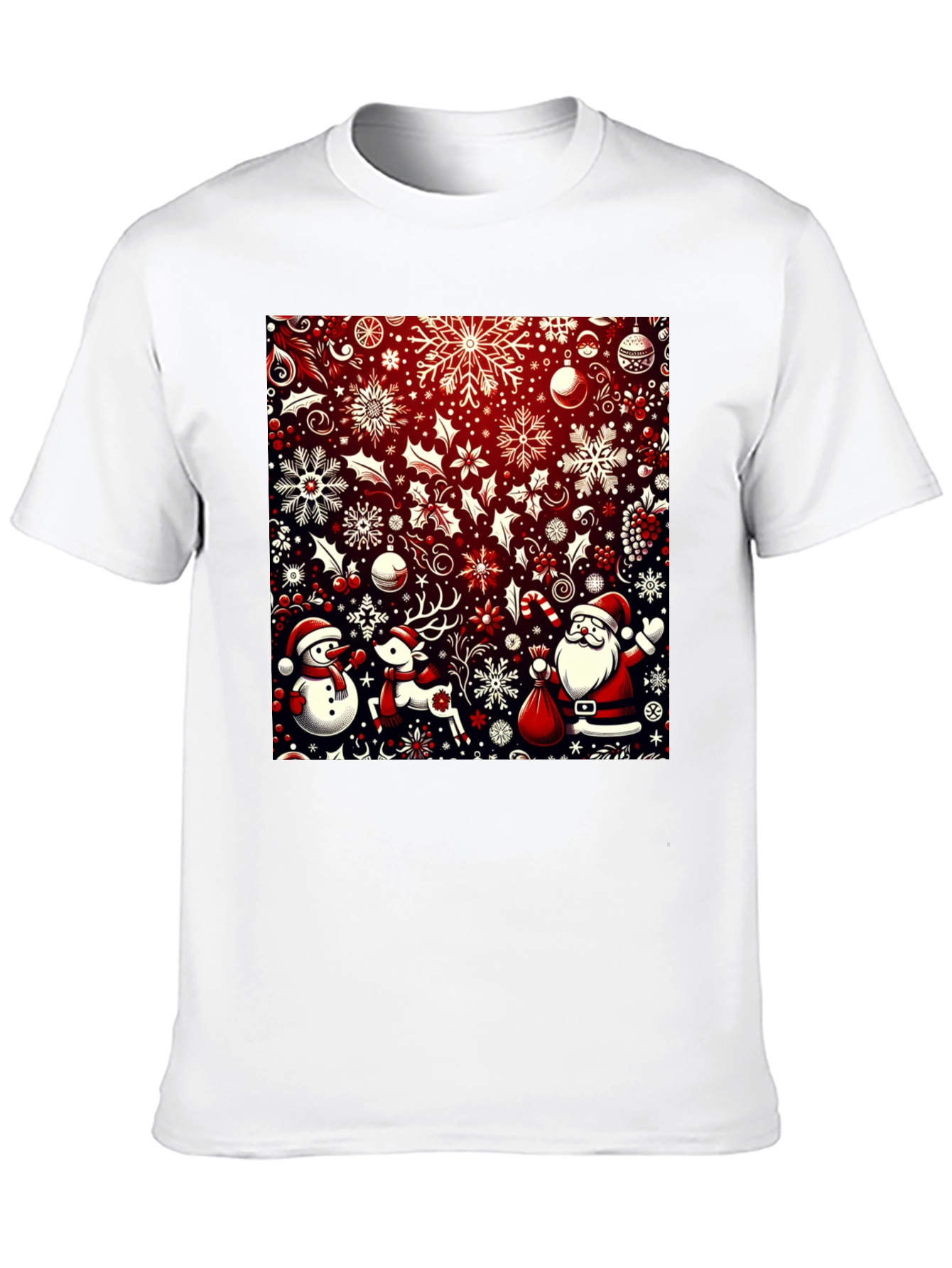 Camiseta Festiva Navideña: Santa Reno y Muñeco de Nieve