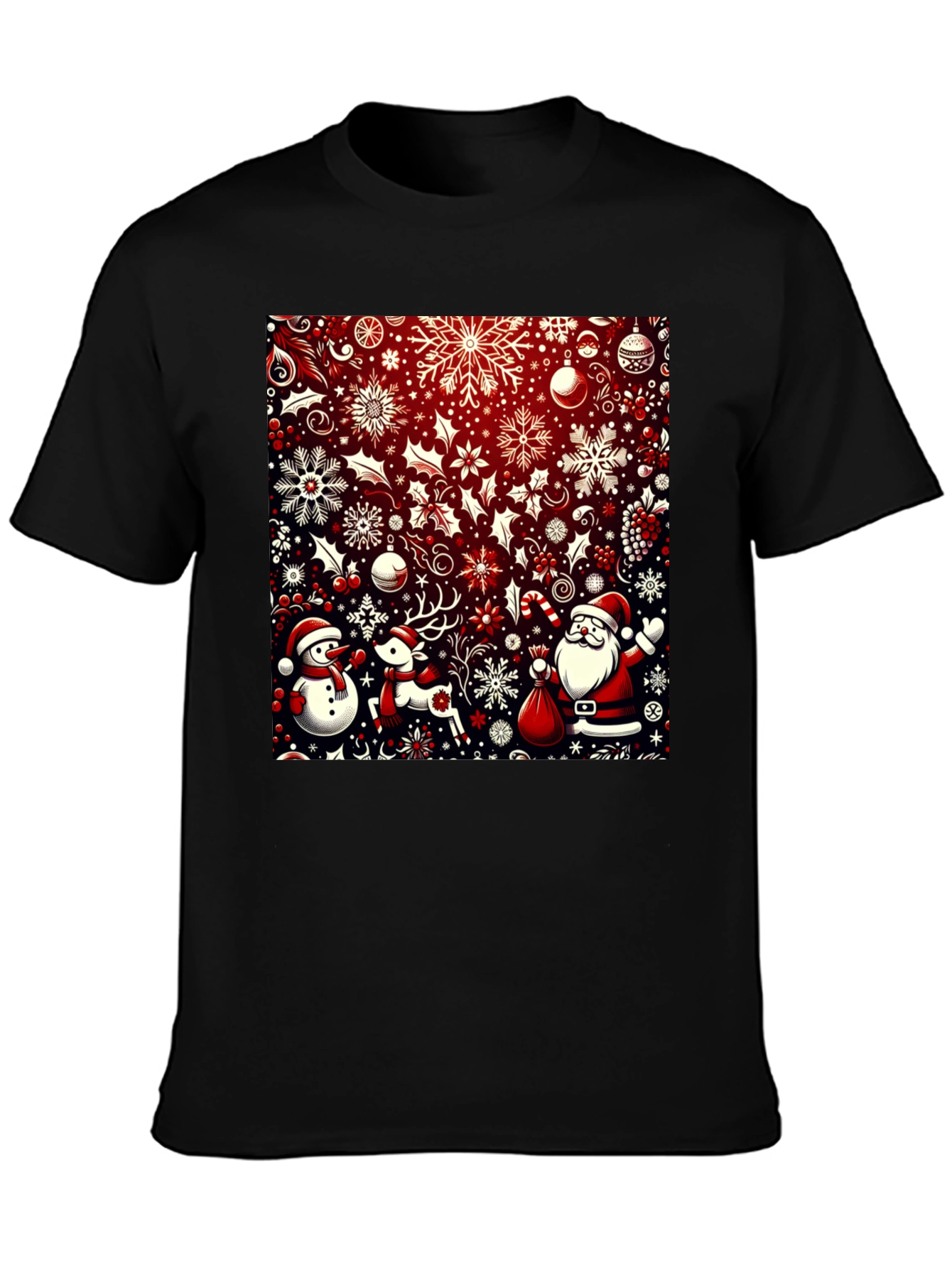 Camiseta Festiva Navideña: Santa Reno y Muñeco de Nieve