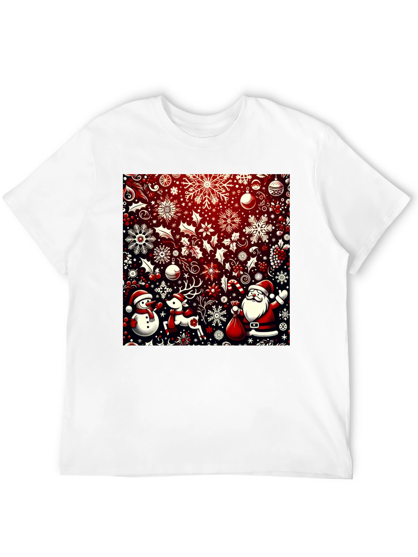 Camiseta Festiva Navideña: Santa Reno y Muñeco de Nieve