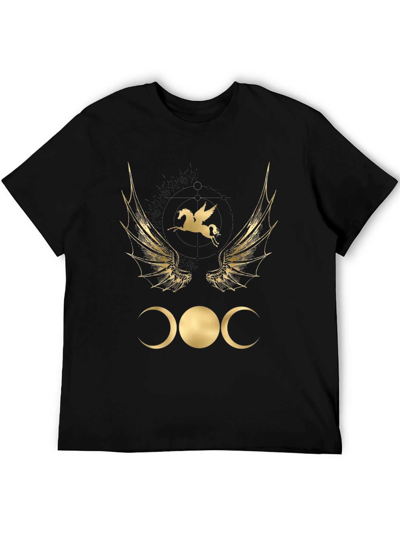 Camiseta Negra con Diseño Místico Dorado