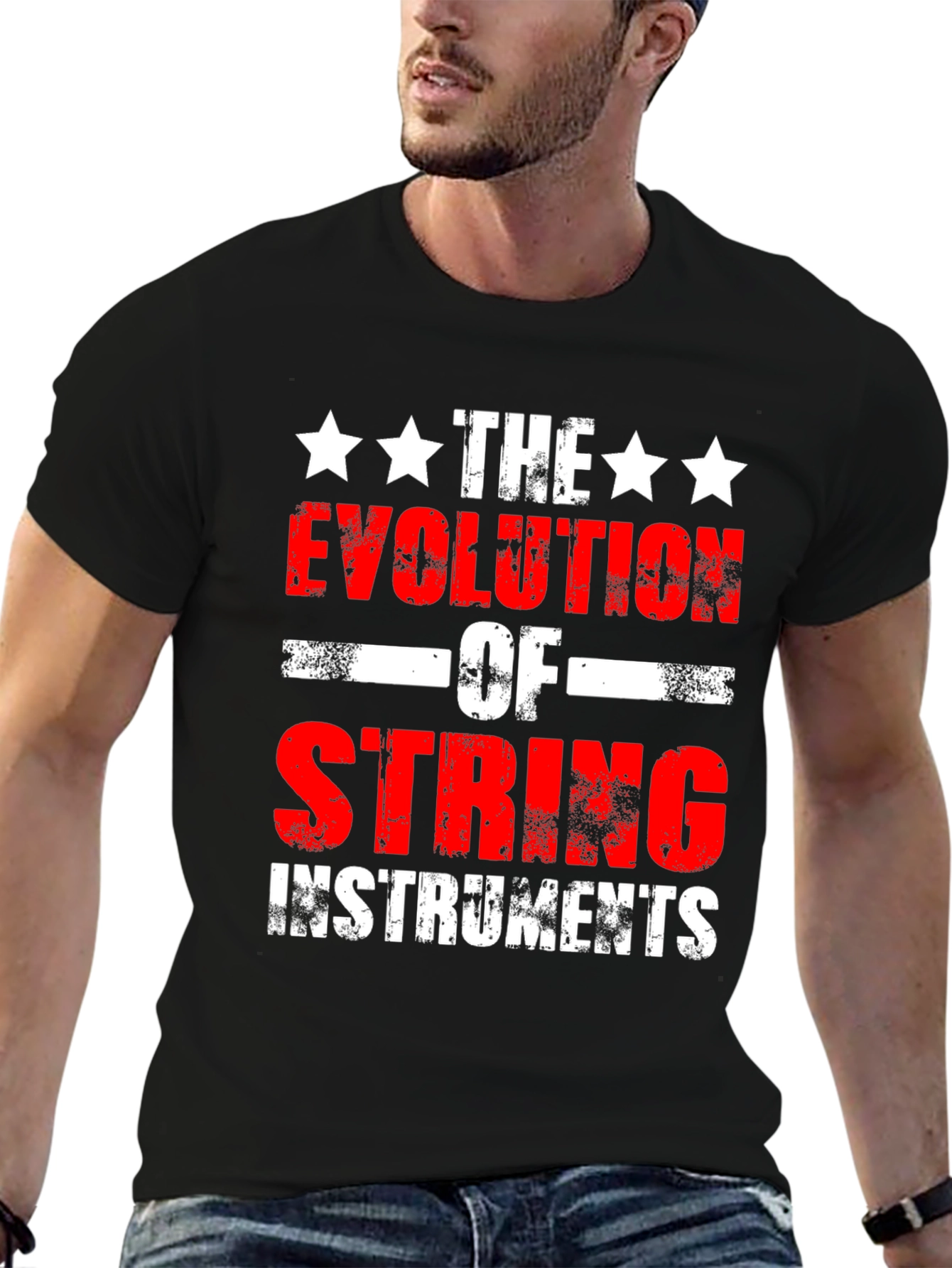 Camiseta Negra Evolución de Instrumentos de Cuerda