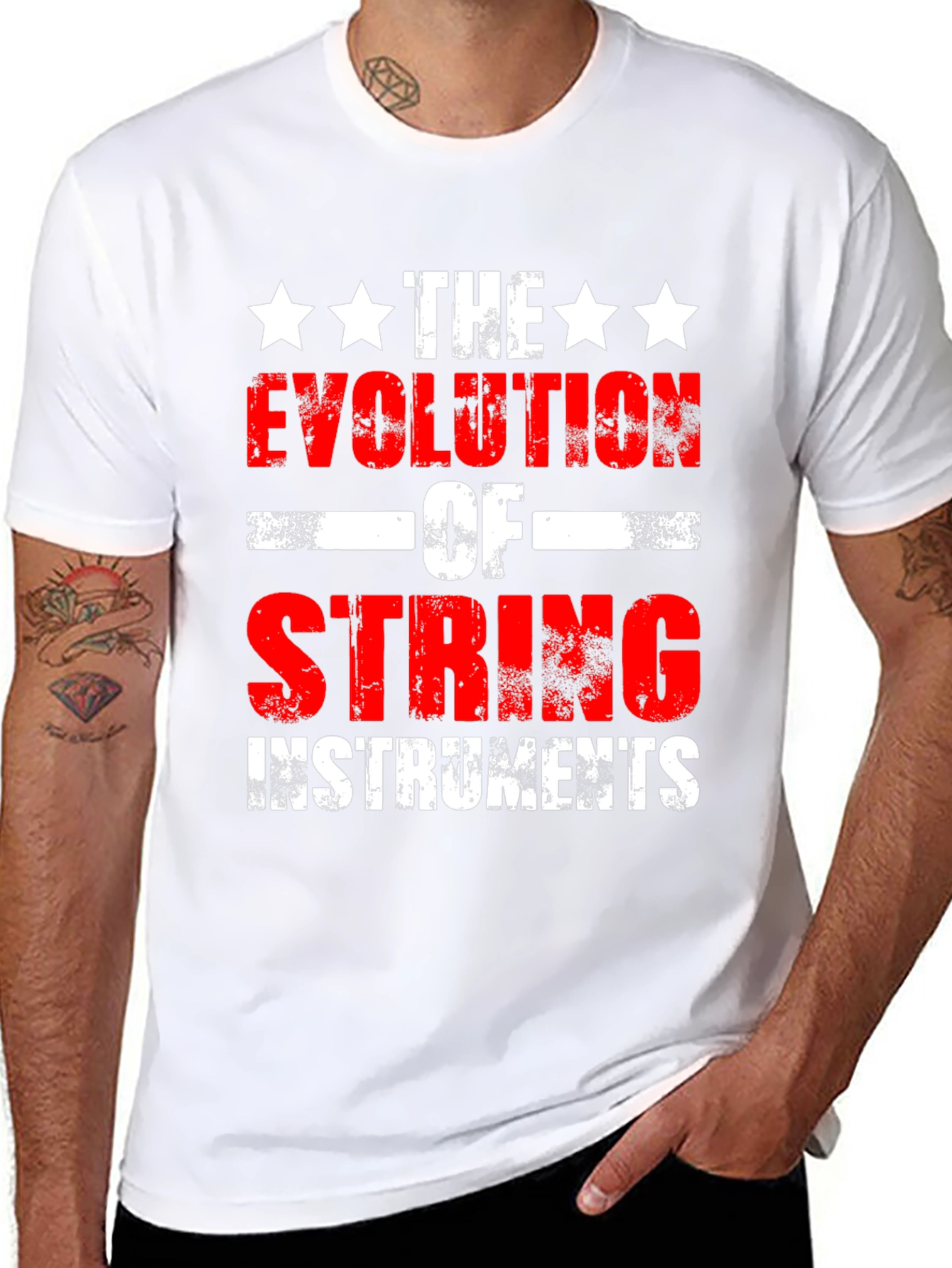 Camiseta Negra Evolución de Instrumentos de Cuerda