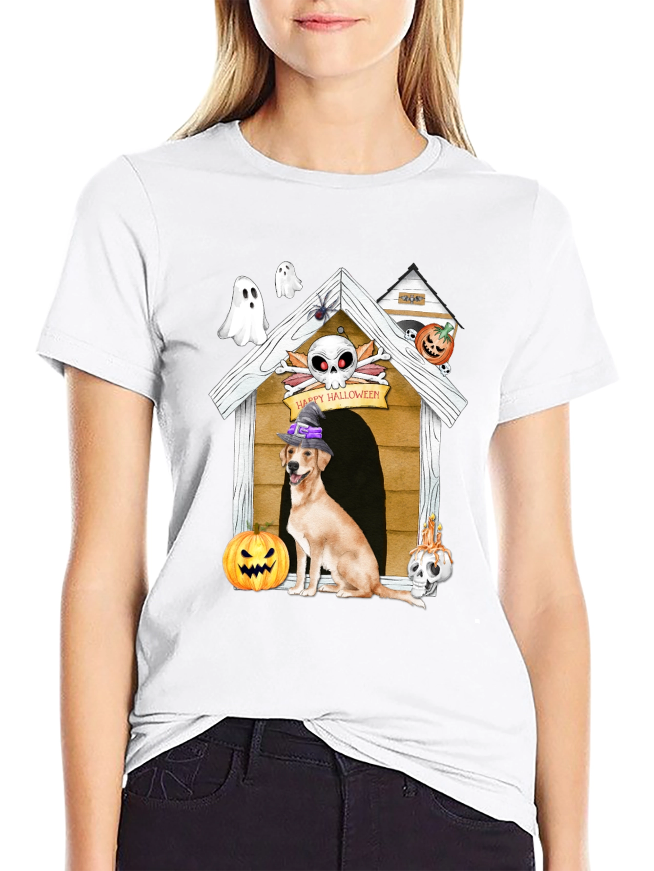 Camiseta Halloween Perro en Caseta Embrujada