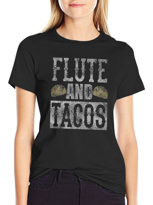 Camiseta Negra: Flauta y Tacos - Diseño Divertido