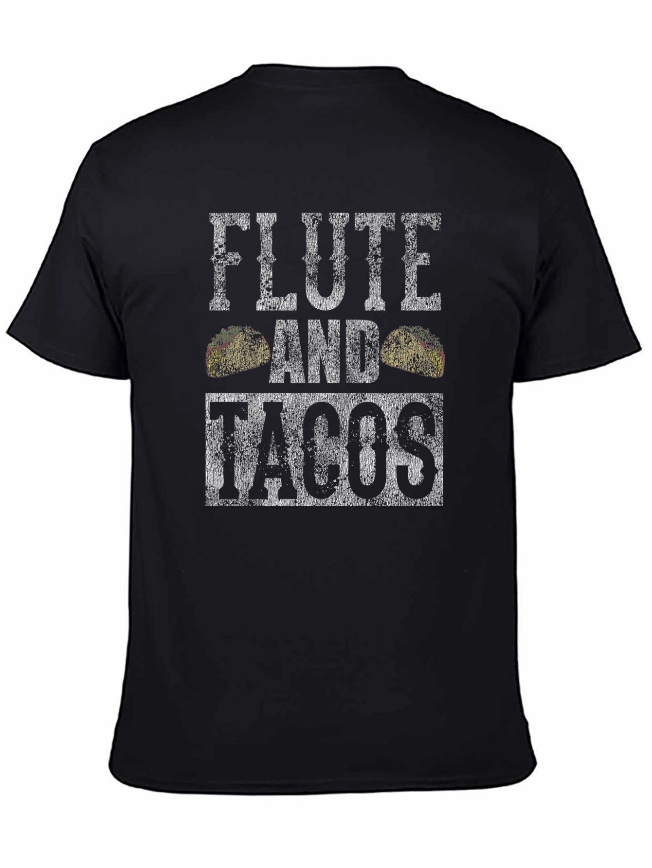 Camiseta Negra: Flauta y Tacos - Diseño Divertido