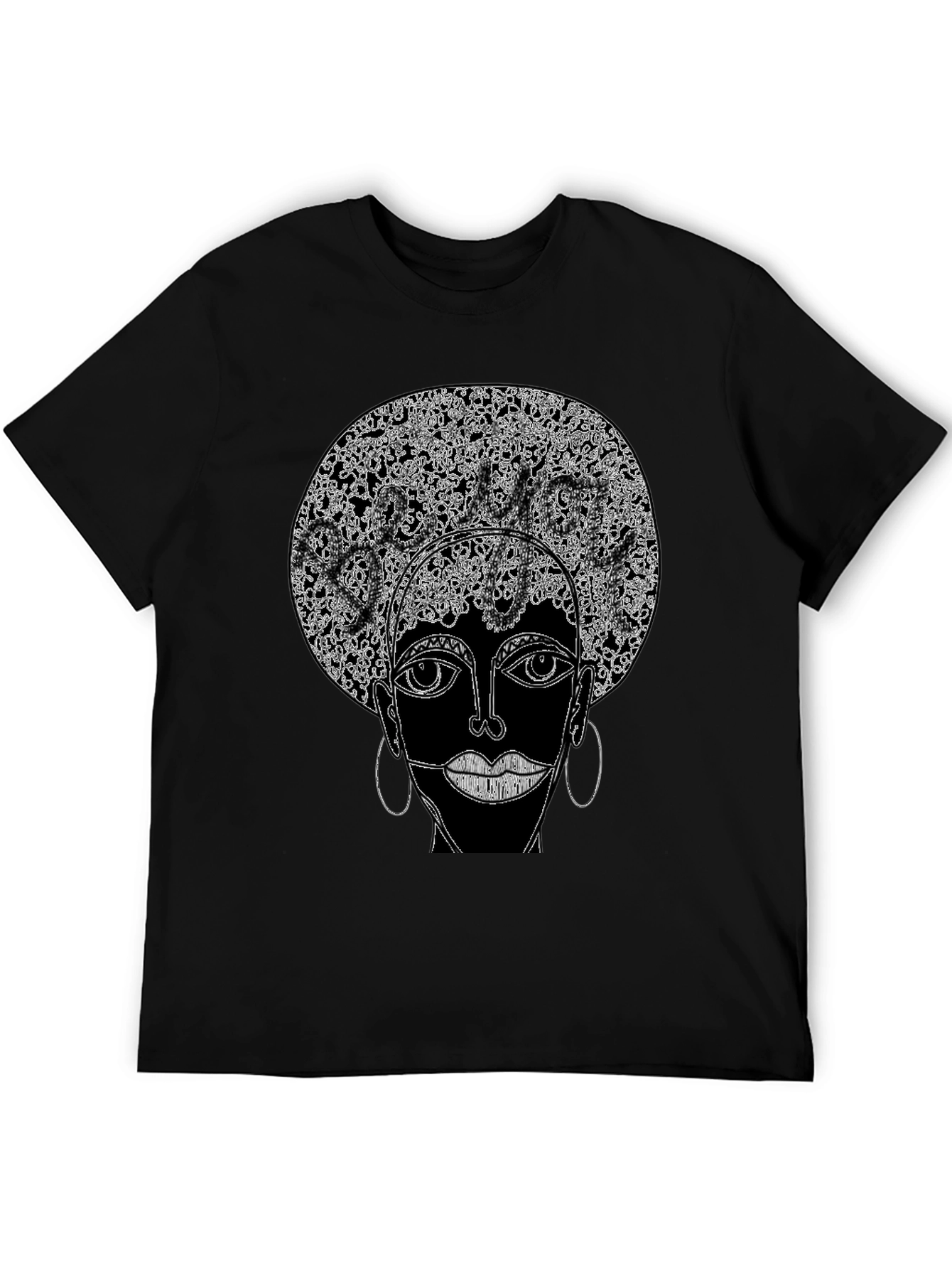 Camiseta Negra con Diseño Abstracto Afro