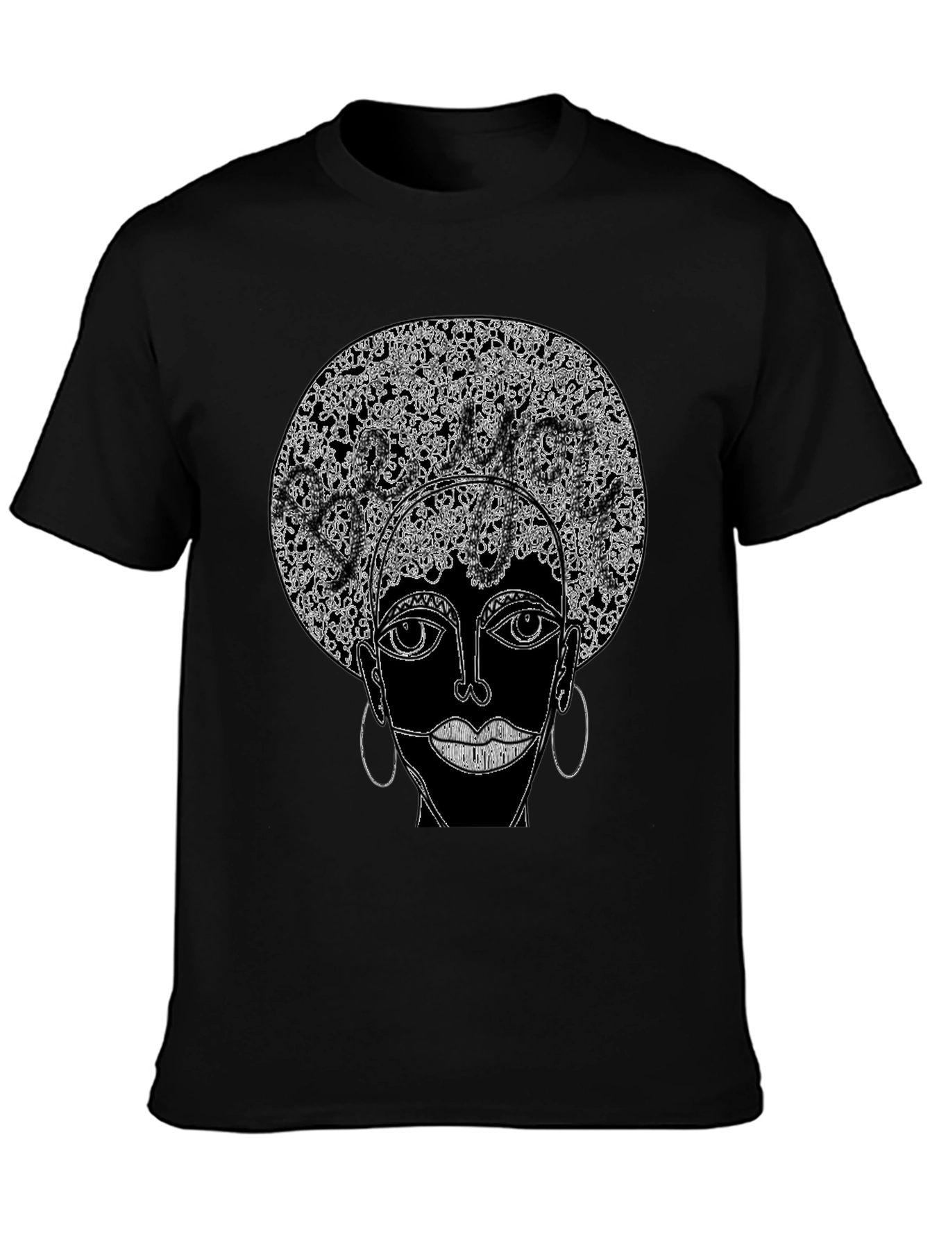 Camiseta Negra con Diseño Abstracto Afro