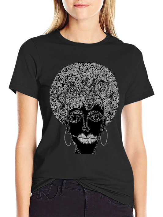 Camiseta Negra con Diseño Abstracto Afro