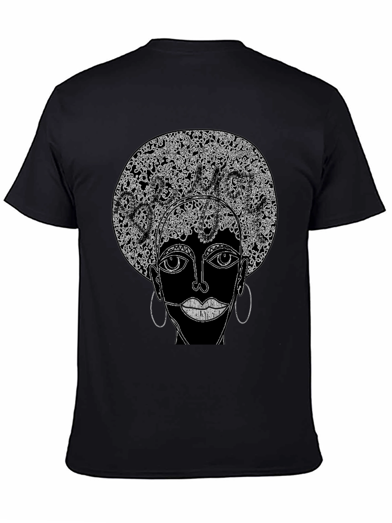 Camiseta Negra con Diseño Abstracto Afro
