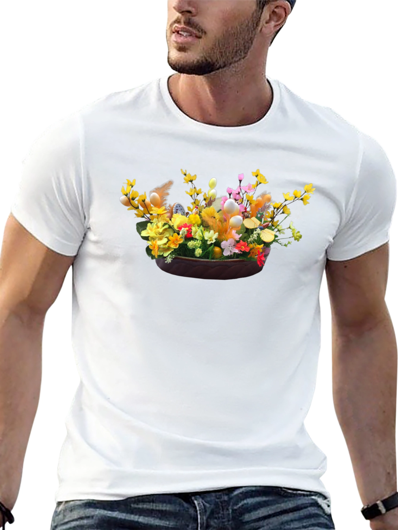 Camiseta Negra con Diseño Floral de Pascua