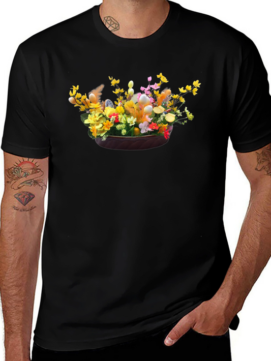 Camiseta Negra con Diseño Floral de Pascua