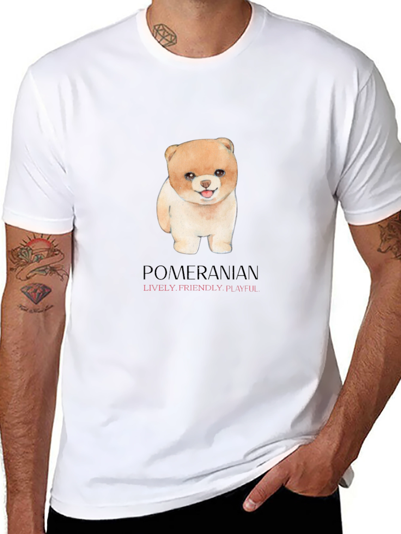 Camiseta Negra con Diseño de Pomerania Adorable