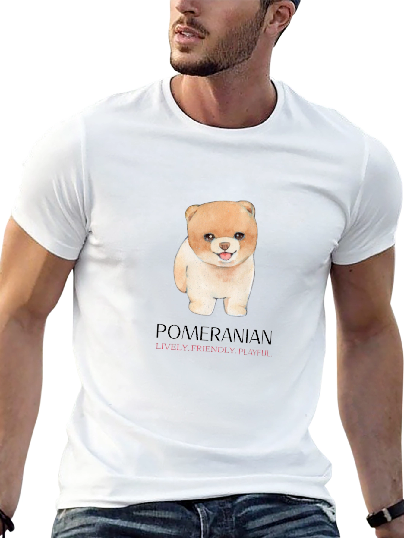 Camiseta Negra con Diseño de Pomerania Adorable