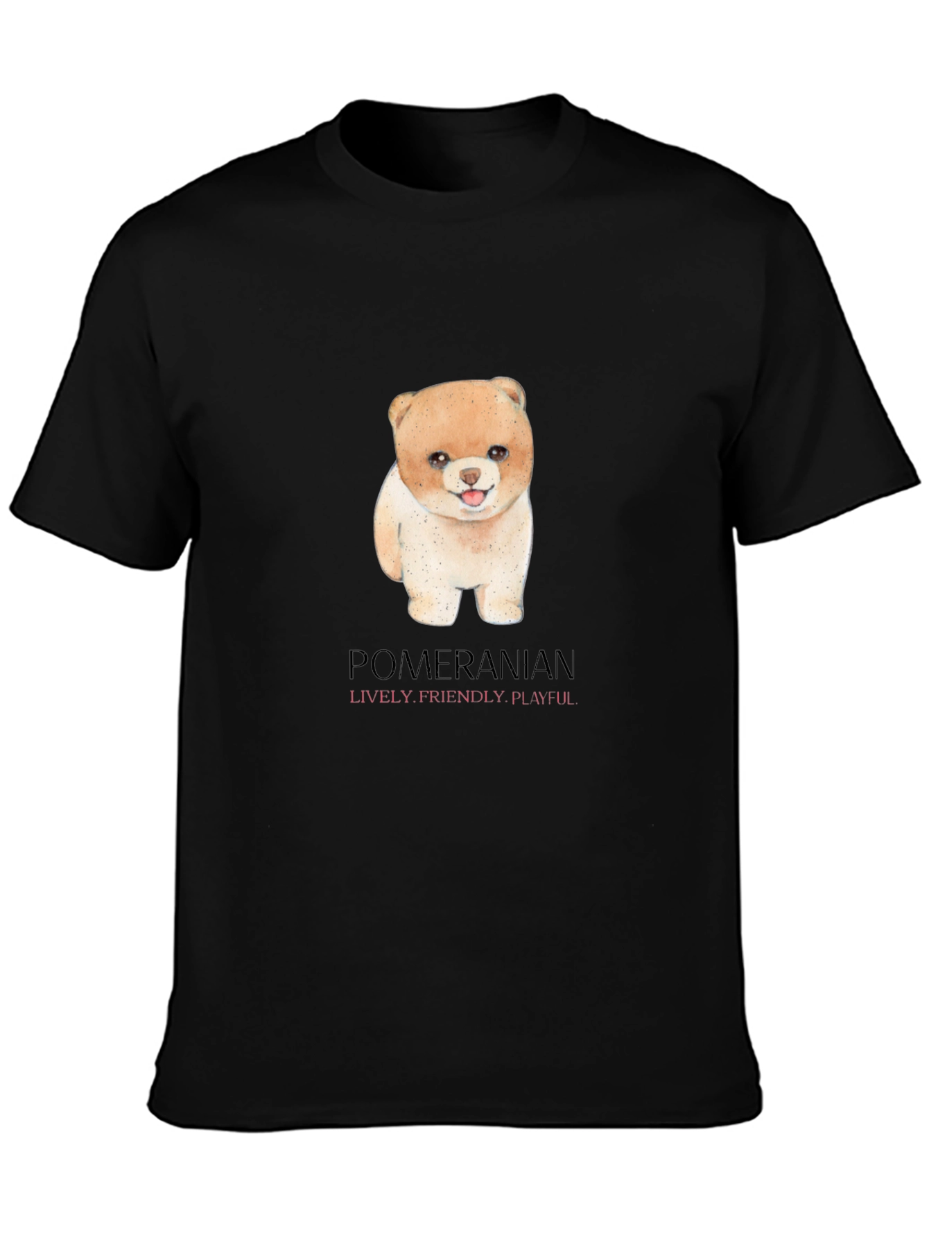 Camiseta Negra con Diseño de Pomerania Adorable