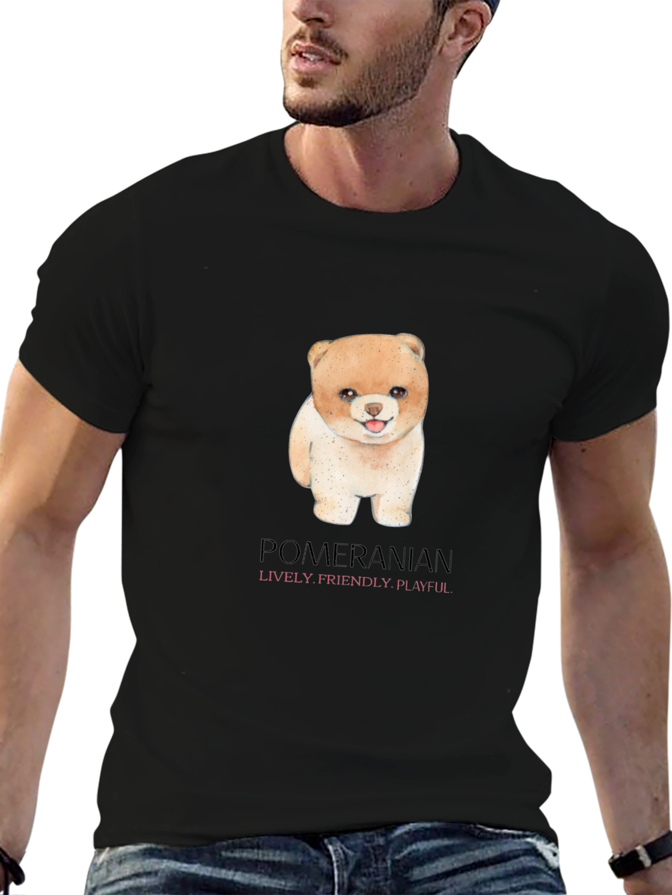 Camiseta Negra con Diseño de Pomerania Adorable