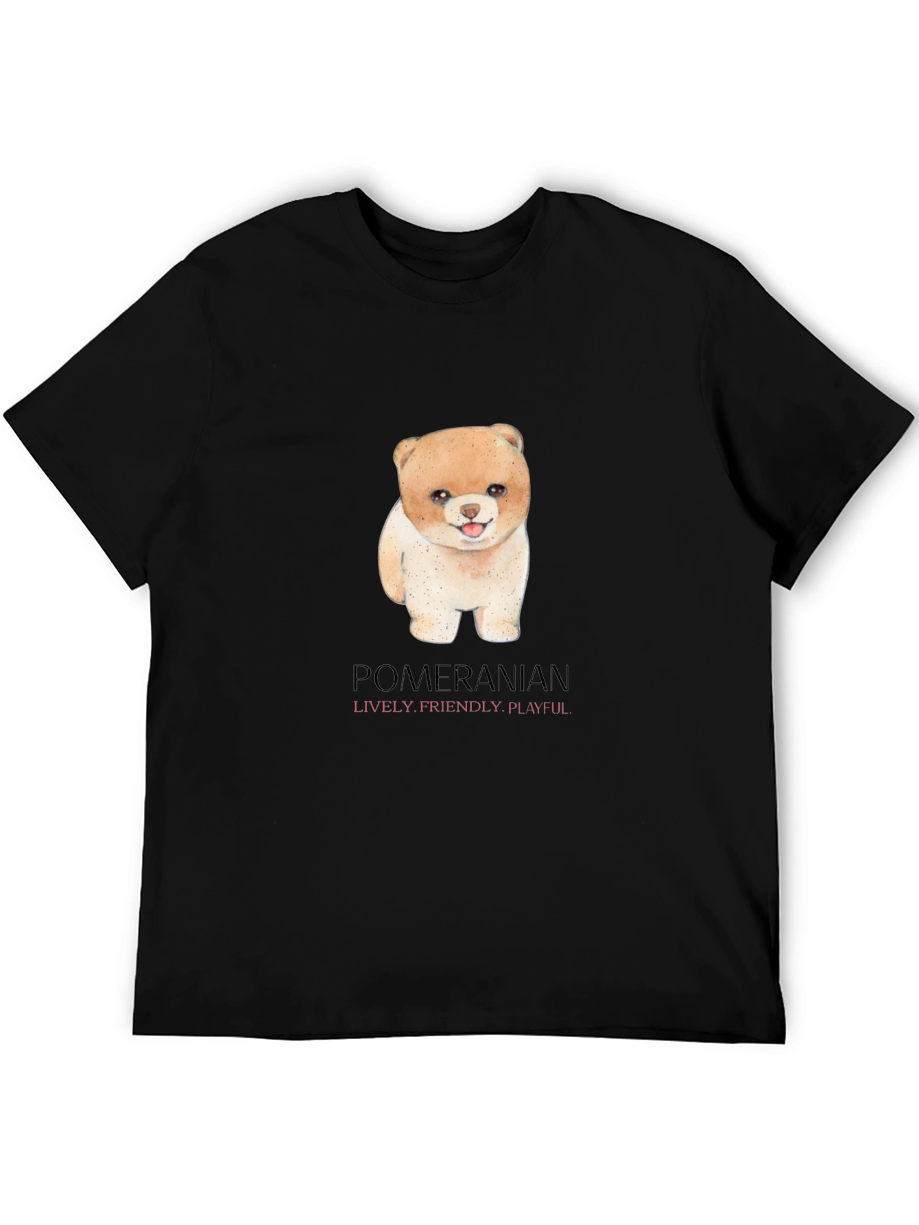 Camiseta Negra con Diseño de Pomerania Adorable