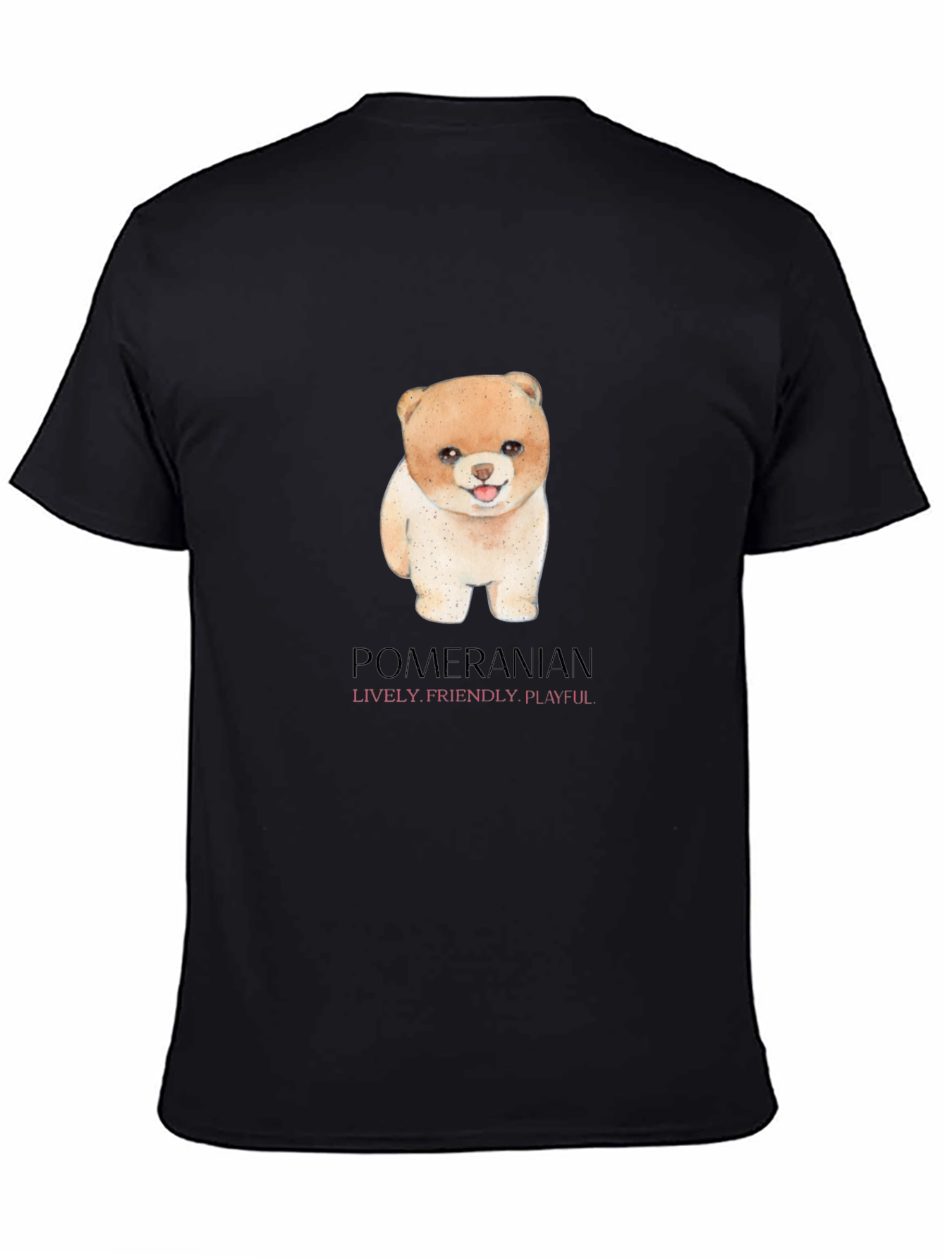 Camiseta Negra con Diseño de Pomerania Adorable