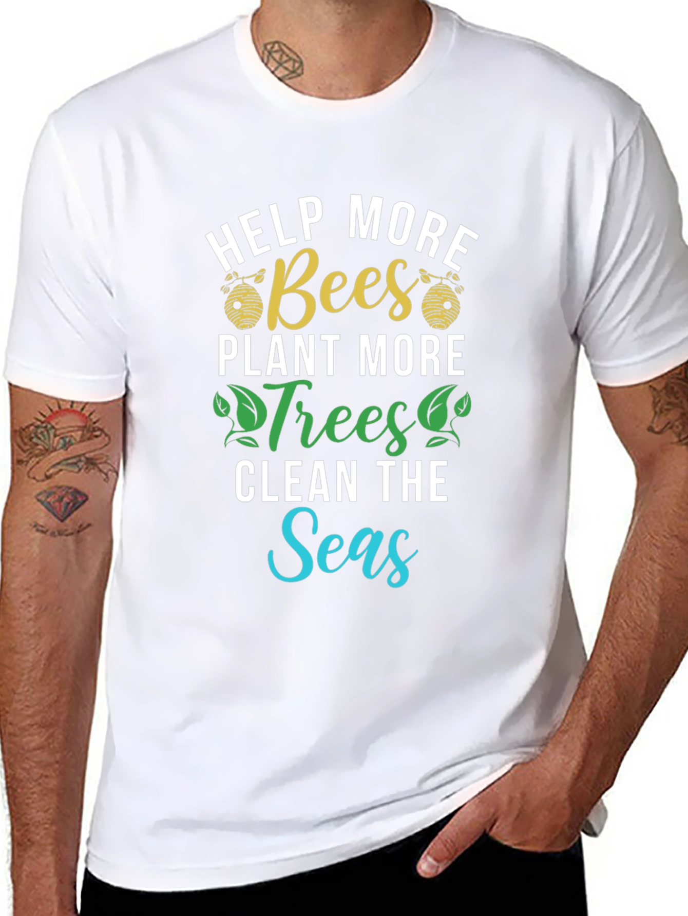 Camiseta Ecológica: Salvar Abejas Plantar Árboles Limpiar Mares