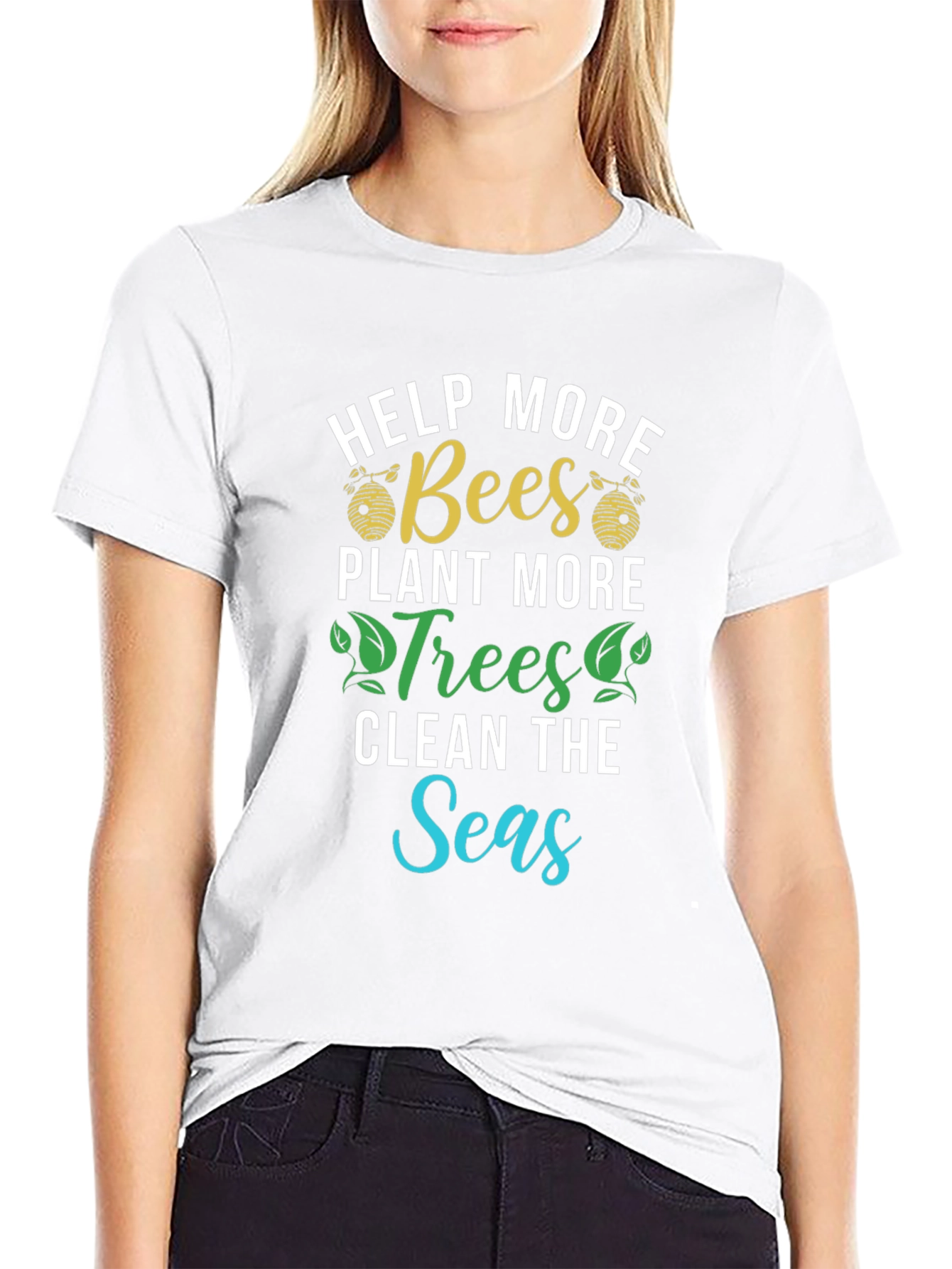 Camiseta Ecológica: Salvar Abejas Plantar Árboles Limpiar Mares