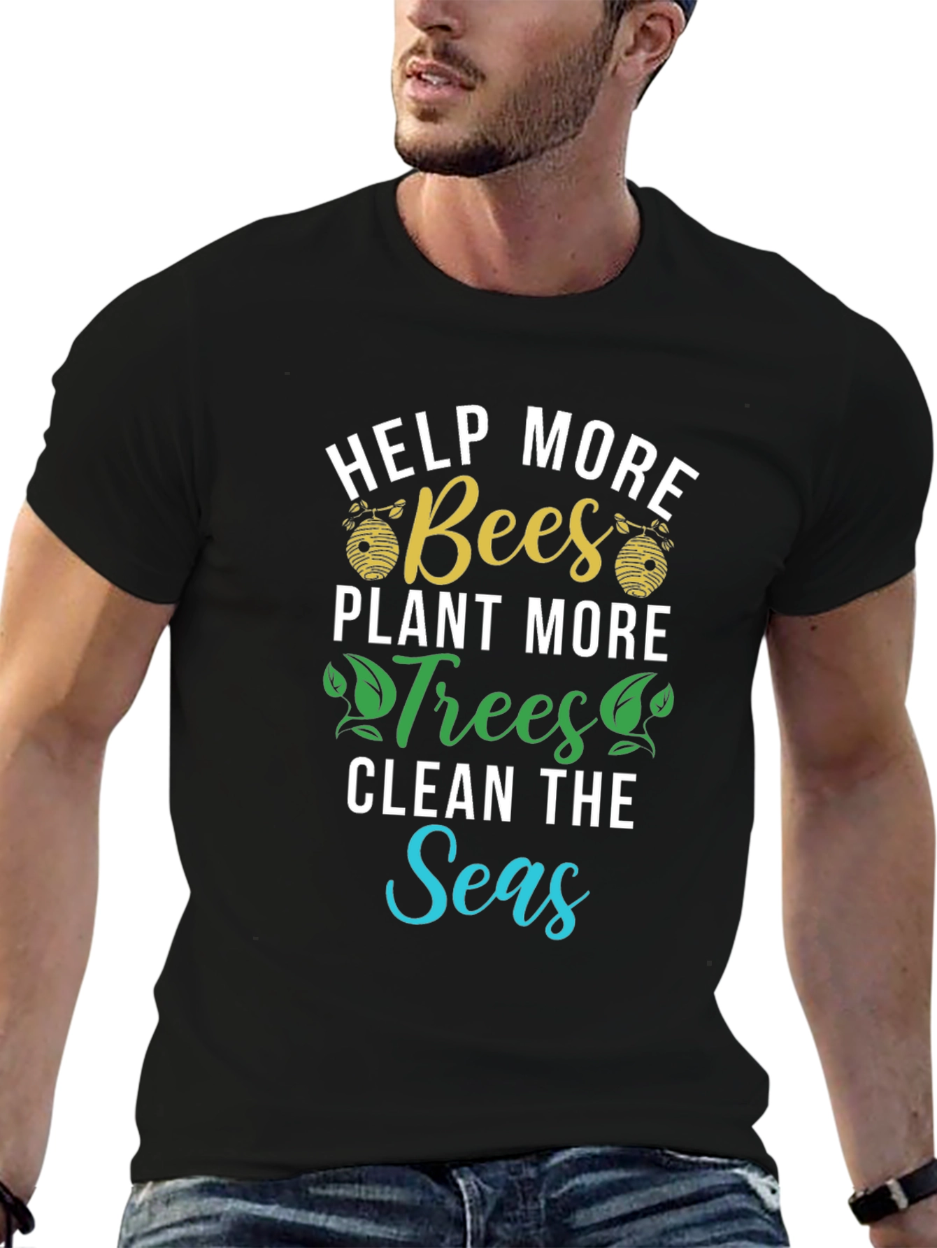 Camiseta Ecológica: Salvar Abejas Plantar Árboles Limpiar Mares