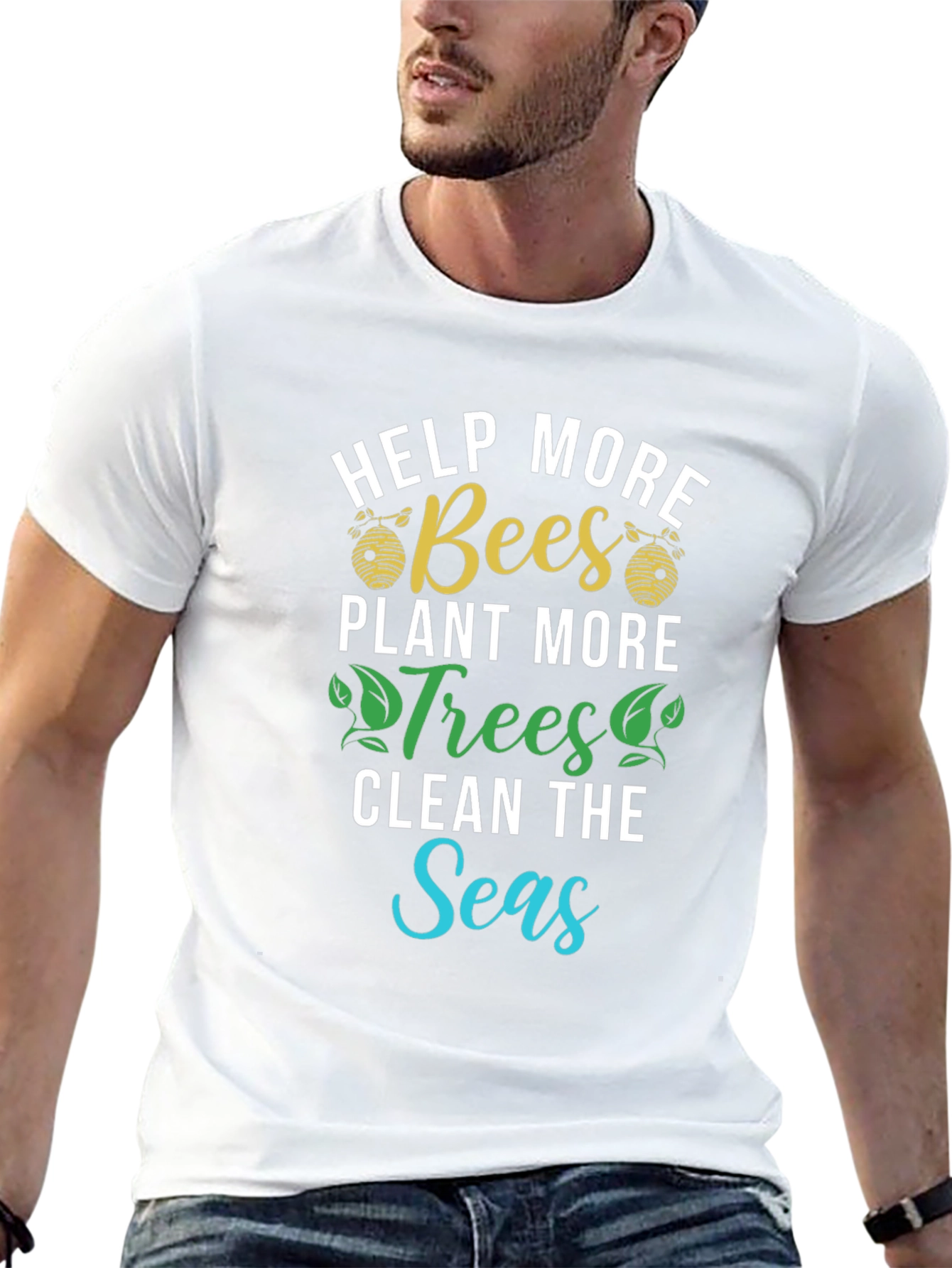 Camiseta Ecológica: Salvar Abejas Plantar Árboles Limpiar Mares