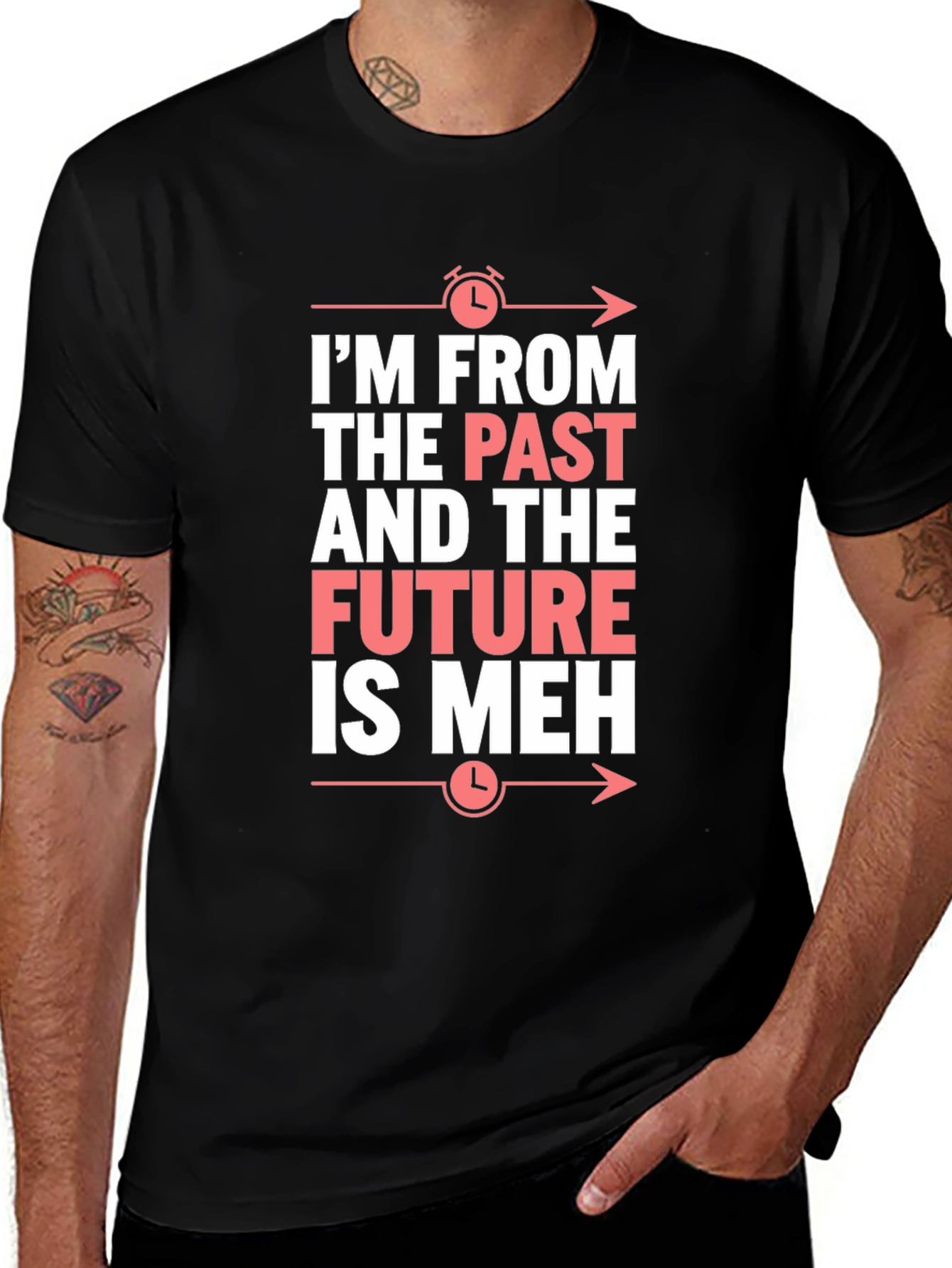 Camiseta Negra: Pasado Futuro ¡Meh! Divertida