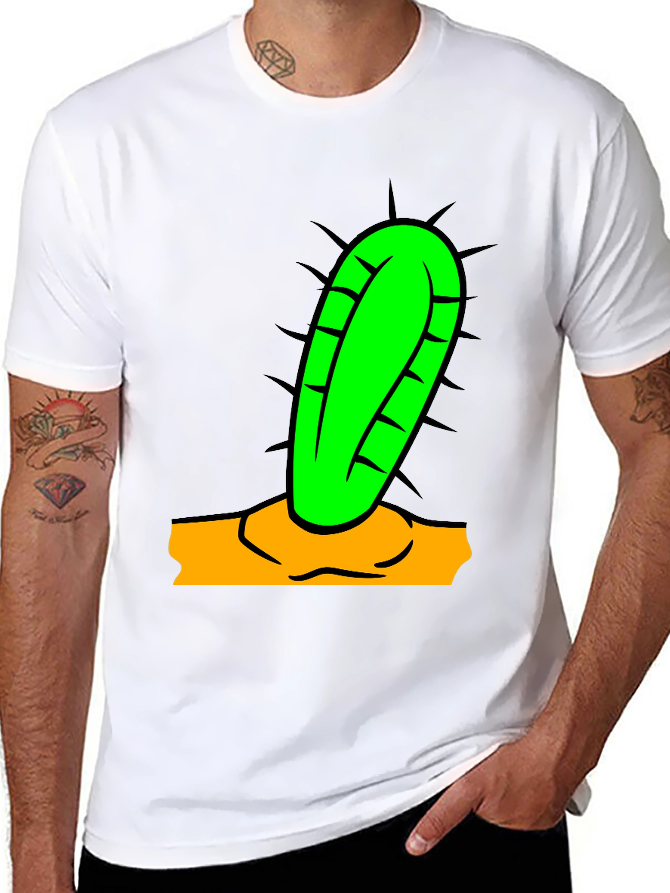 Camiseta Negra con Diseño de Cactus Divertido