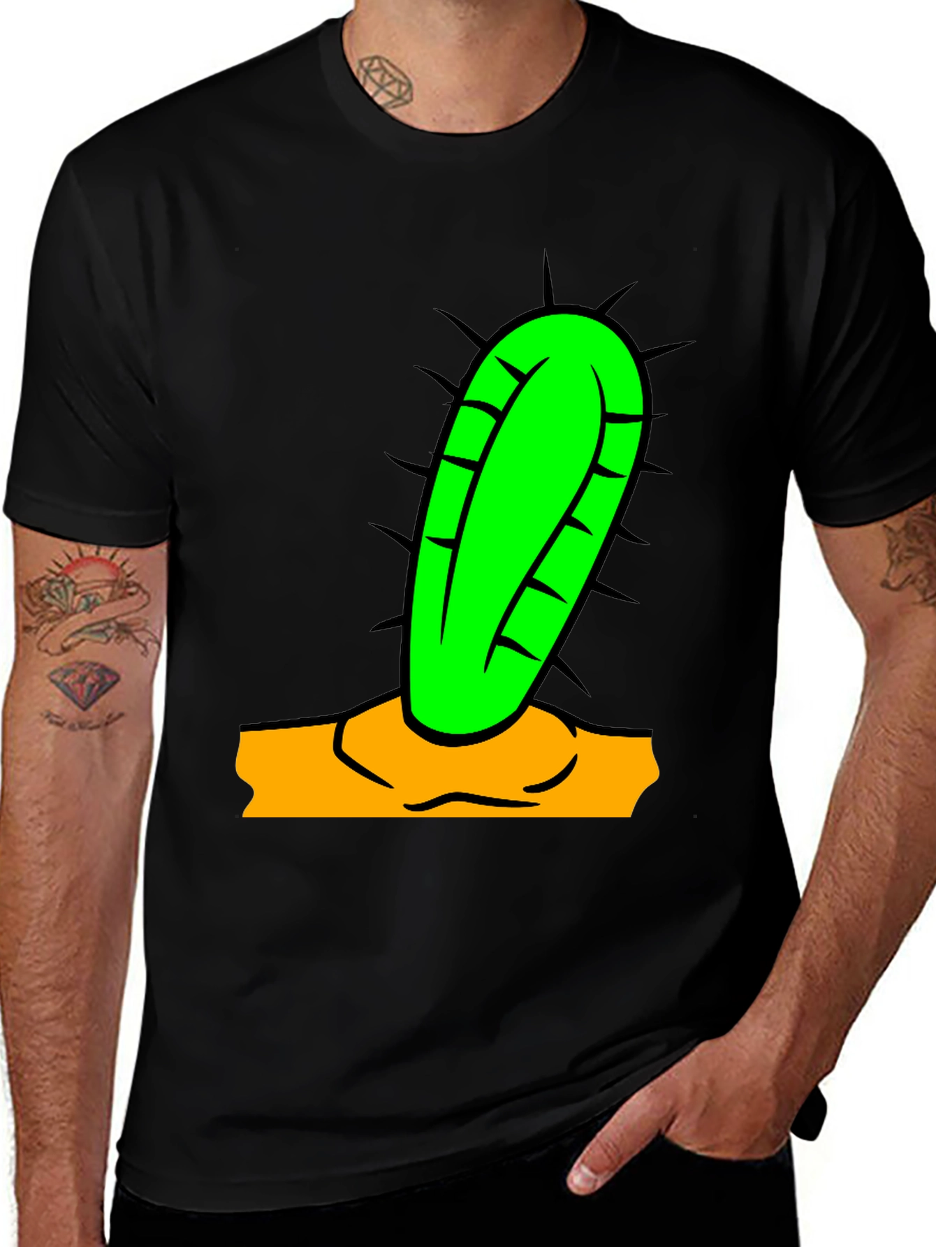 Camiseta Negra con Diseño de Cactus Divertido