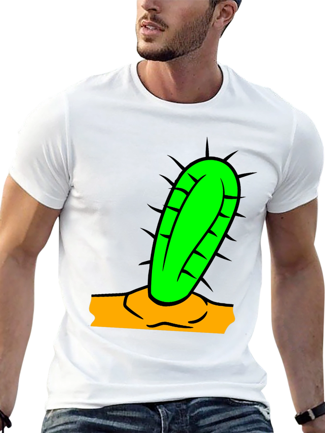 Camiseta Negra con Diseño de Cactus Divertido