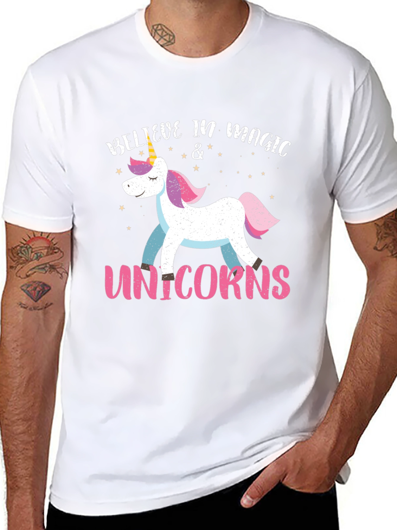 Camiseta Negra Unicornio Mágico para Hombre
