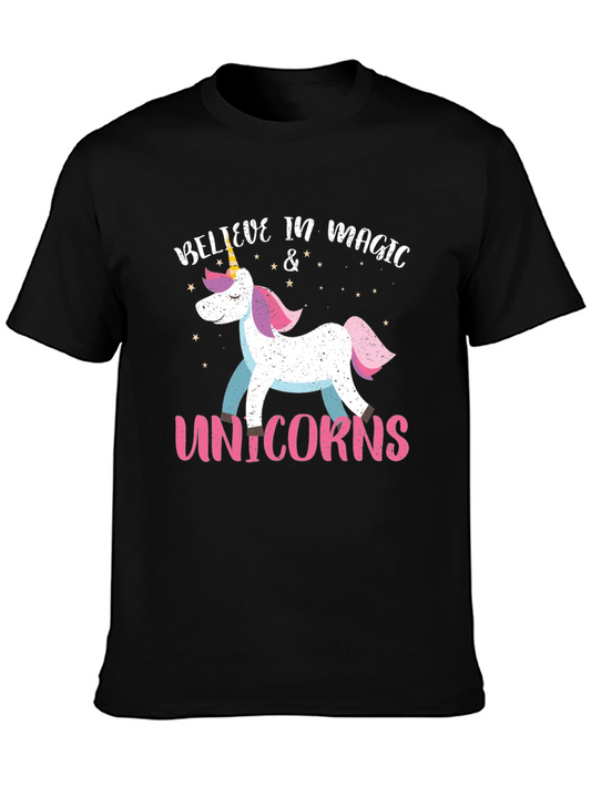 Camiseta Negra Unicornio Mágico para Hombre