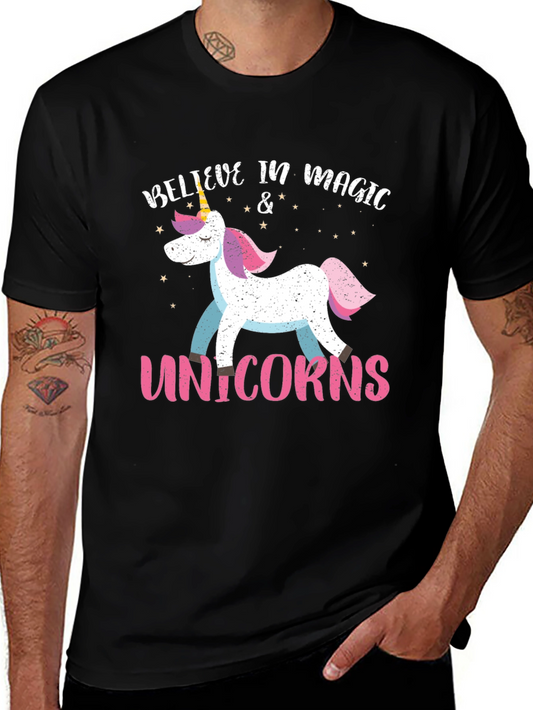 Camiseta Negra Unicornio Mágico para Hombre