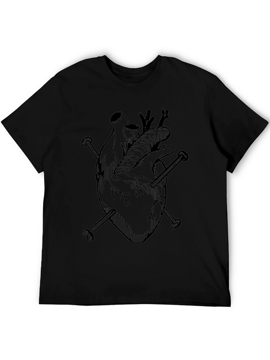 Camiseta Negra Corazón Anatómico con Clavos - Diseño Único