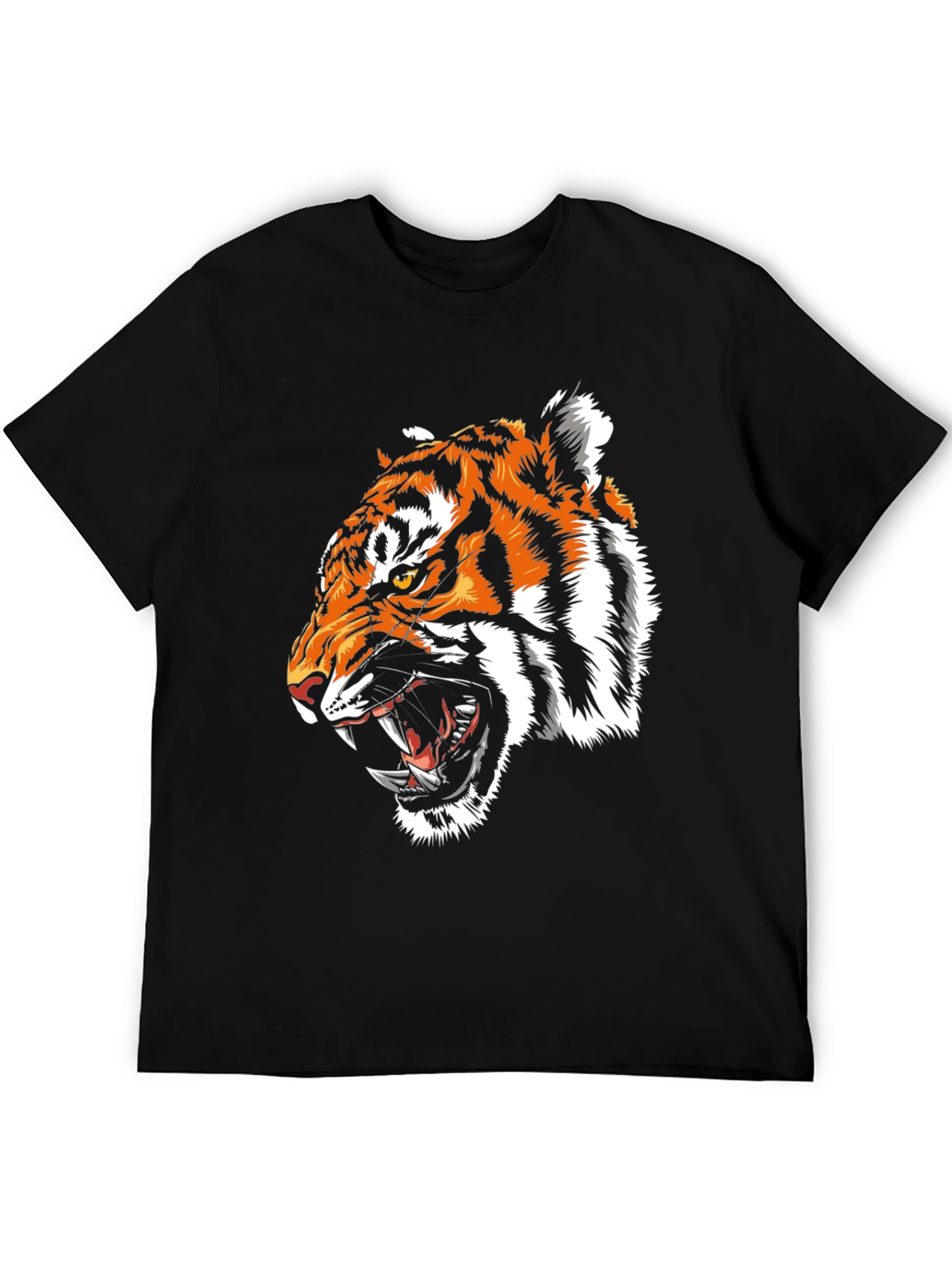 Camiseta Negra con Estampado de Tigre Feroz