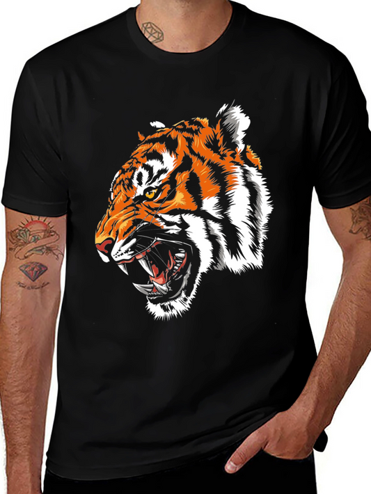 Camiseta Negra con Estampado de Tigre Feroz