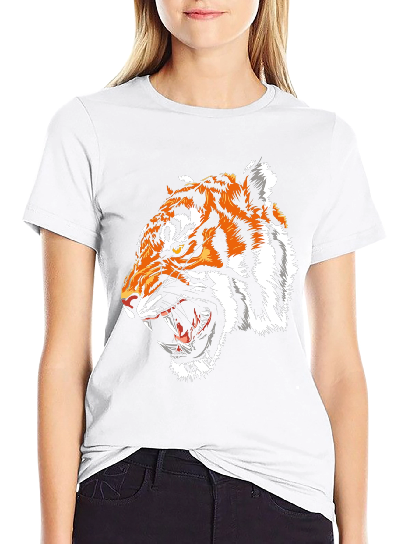 Camiseta Negra con Estampado de Tigre Feroz