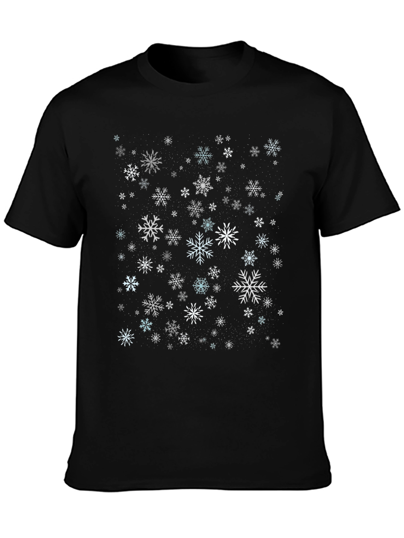 Camiseta Negra con Estampado de Copos de Nieve Invernal